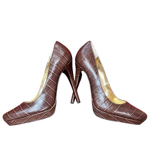 Womens Colin Stuart Chocolate Brown Crocodile Pattern Leather High Heels -Size 9 - Picture 1 of 9
